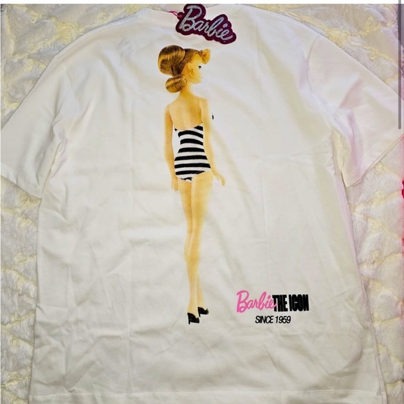 BARBIE X ZARA STRIPED SWIMSUIT CORRON GRAPHIC T-SHIRT SHORT SLEEVES TEE - Picture 3 of 6
